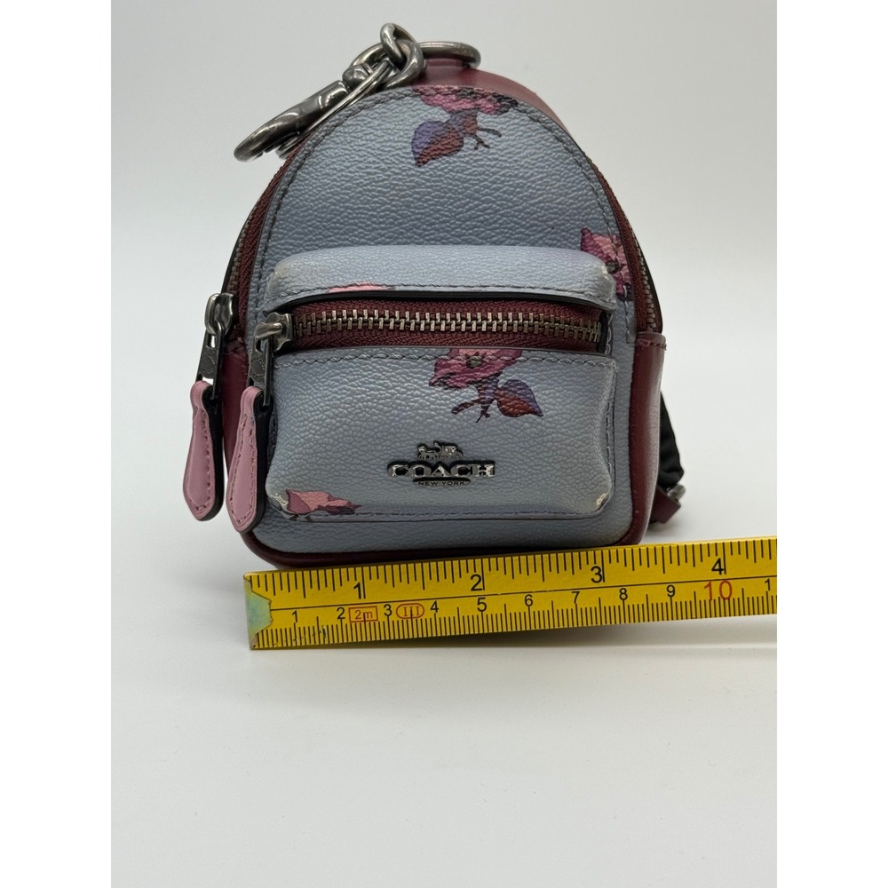 Coach Mini Backpack Bag Charm Floral Blue Burgundy Leather Keychain F39148 - Picture 3 of 9